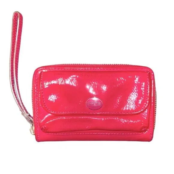 Authentic Coach Fuschia Pink Zippy Patent Leather Wallet Wristlet Cardholder - Picture 1 of 8